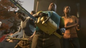 The black heavy weapons guy weilds his chainsaw.